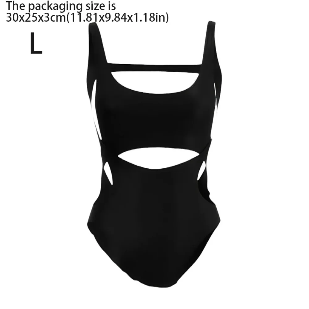 Traje de baño de una pieza de cintura alta, Color sólido, estilo oscuro, traje de baño calado, diseño sin espalda, traje de baño adelgazante de pecho pequeño