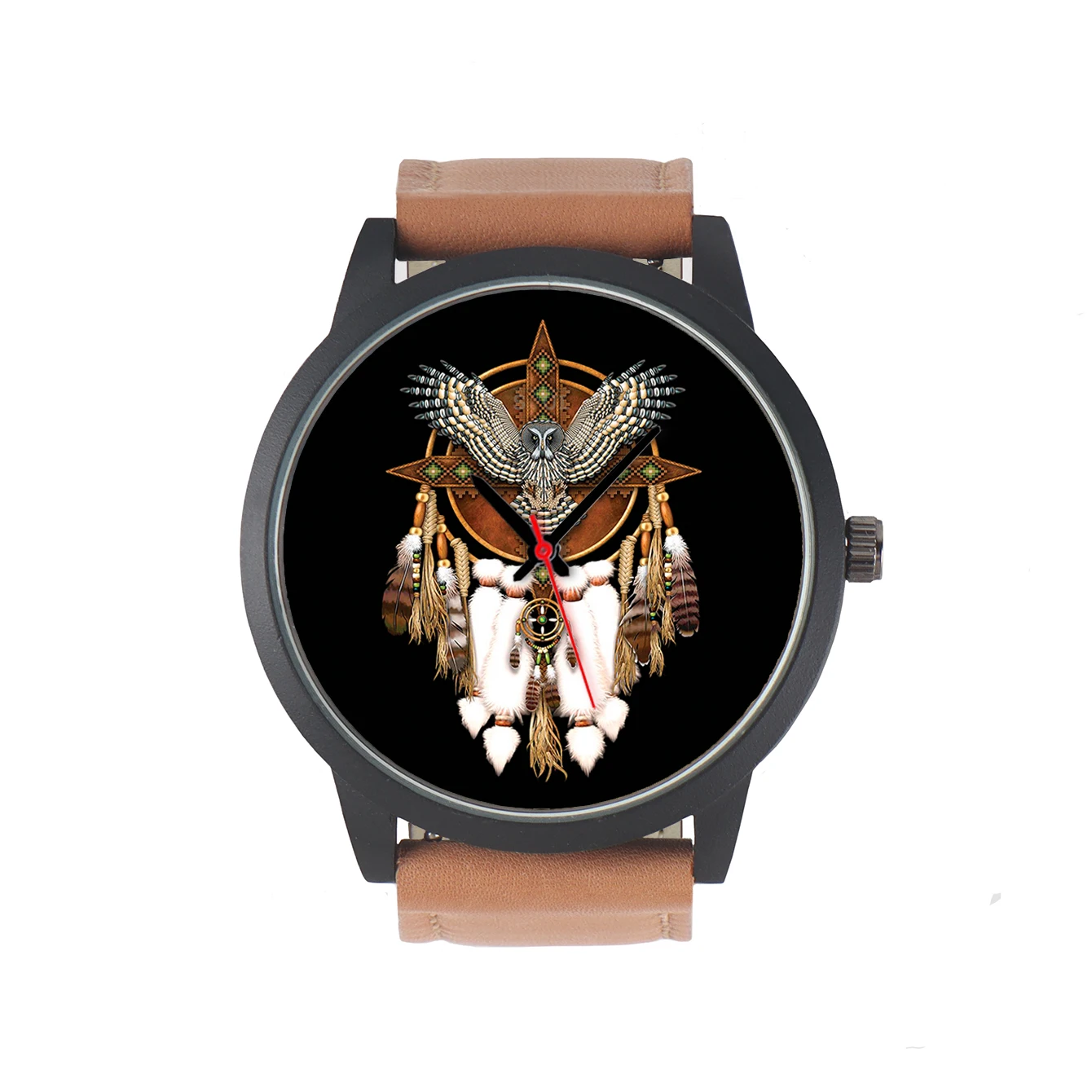 

Men's Pointer Quartz Wrist Watch Customize Pattern Owl Feather Design Indian Gifts For Child