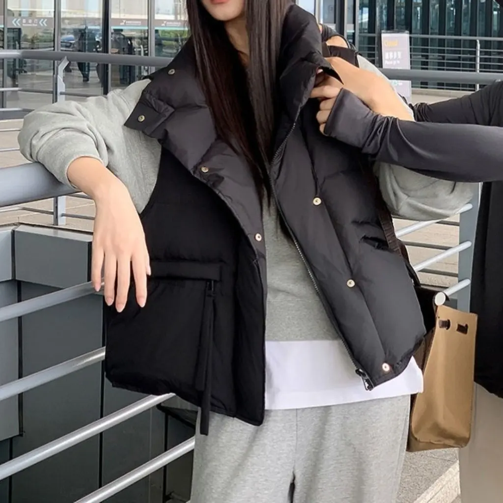 

Winter Korean Style Stand Collar Women's Vest Thickened Western Style Small Cotton Jacket Outerwear for Waistoutwear