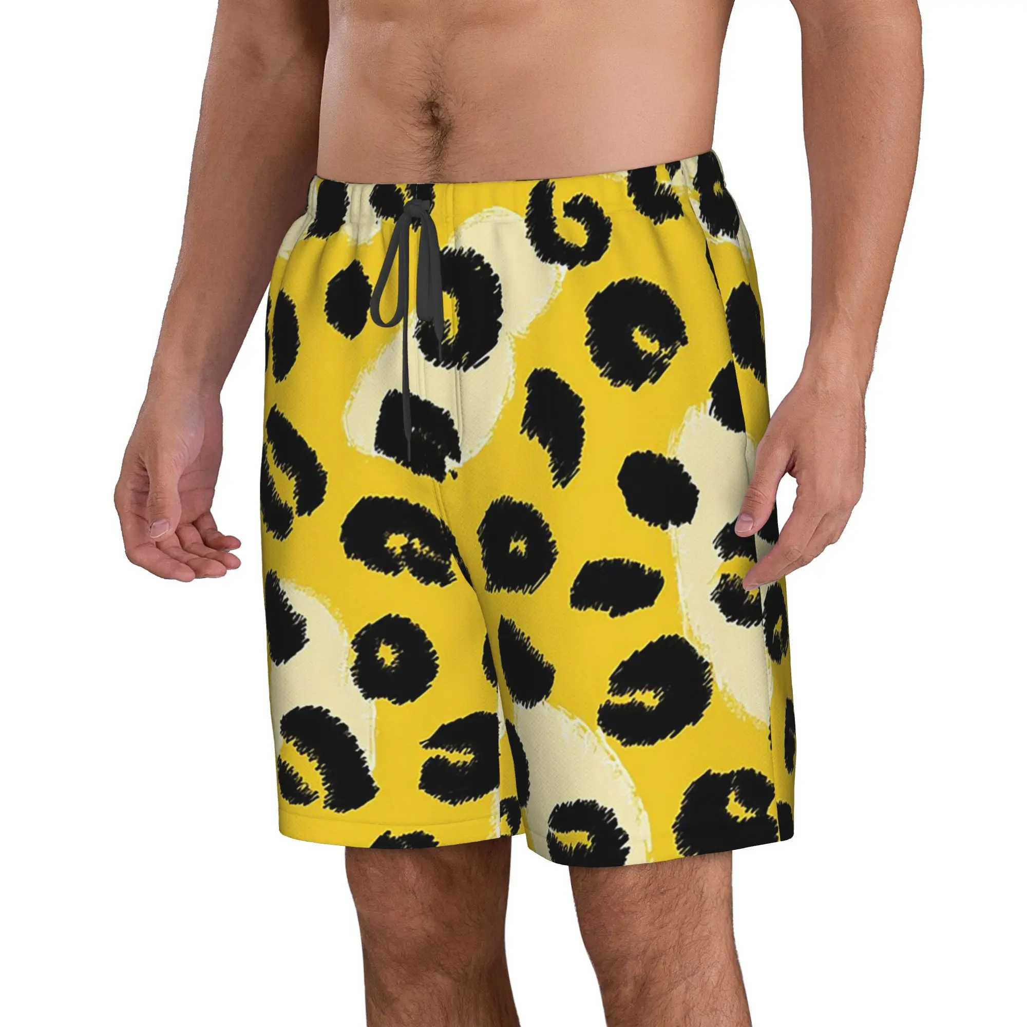 Light Yellow Color Leopard Cheetah Trunks Beach Board Shorts Casual Quick Dry Swimming Summer Men Pants