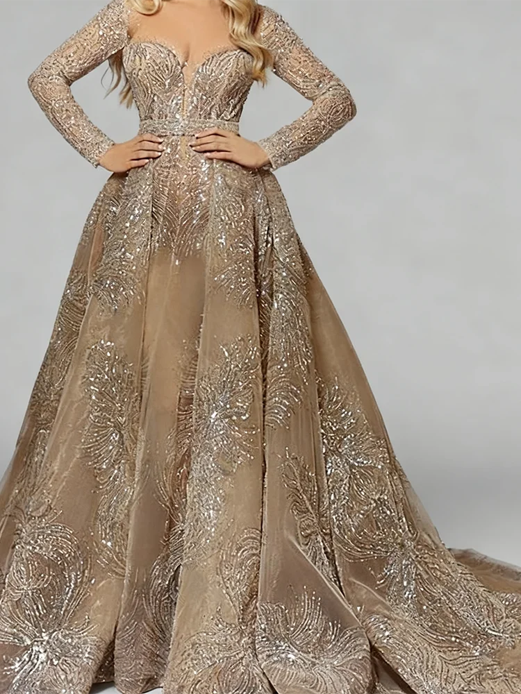 

Роскошные вечерние платья трапециевидной формы с длинными рукавами и вырезом в форме сердца, вечерние платья для дня рождения, выпускного вечера по индивидуальному заказу