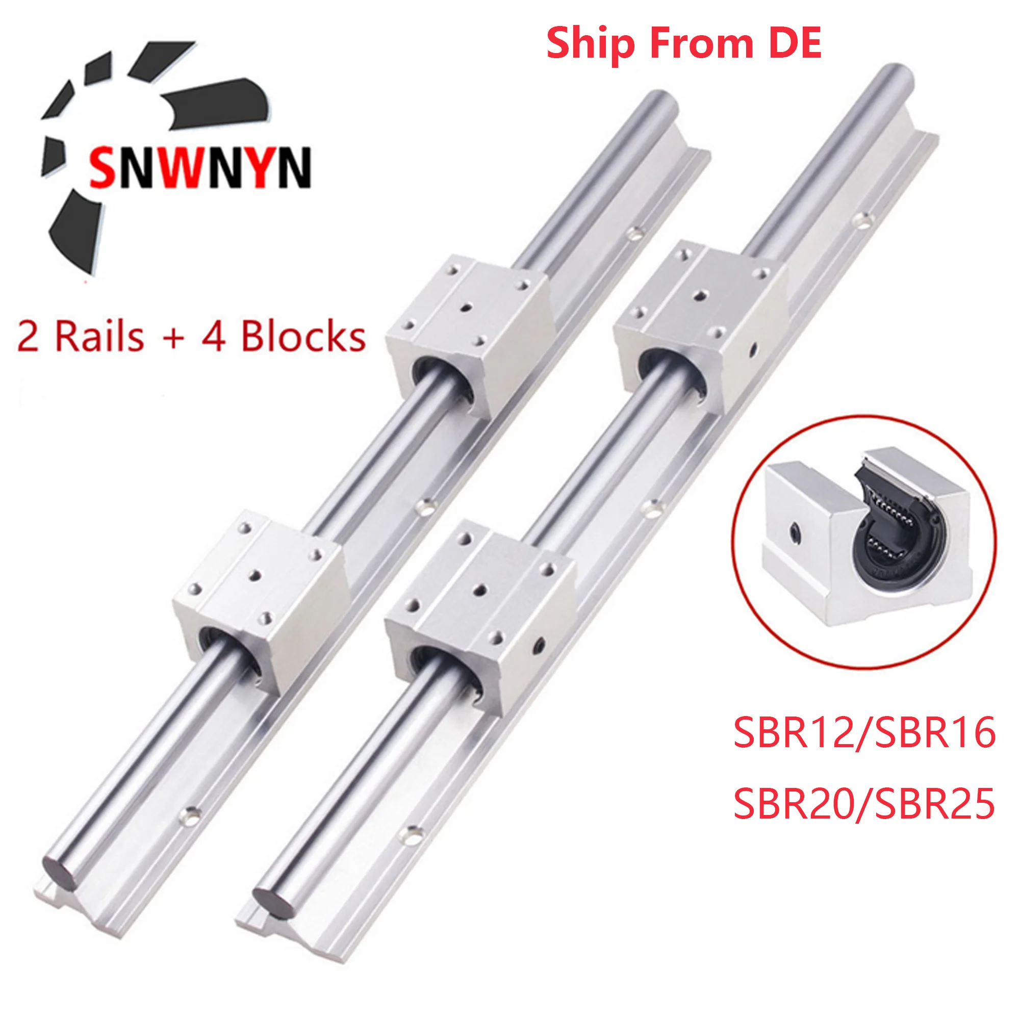 2pcs SBR12 SBR16 SBR20 SBR25 Linear Rail Guide 300 500 800 1000mm 4pcs SBR12UU 16UU 20UU SBR25UU Bearing Blocks For CNC 3D Part