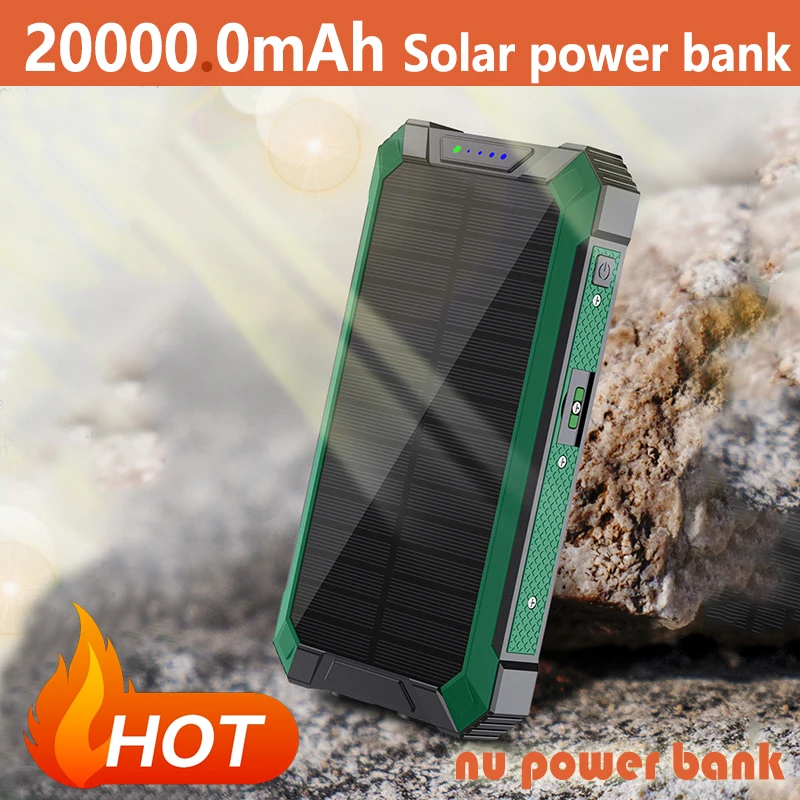 

20000.0mAh solar power bank with wireless fast charging, equipped with four wire polymer battery cells and dual light illuminat