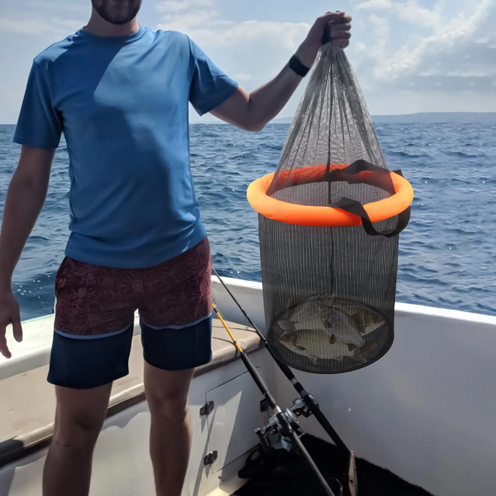 

Crab Basket Folding Mesh Bait Holder Portable Floating Mesh Basket With Drawstring For Crayfish Catfish Lures Storage Fly