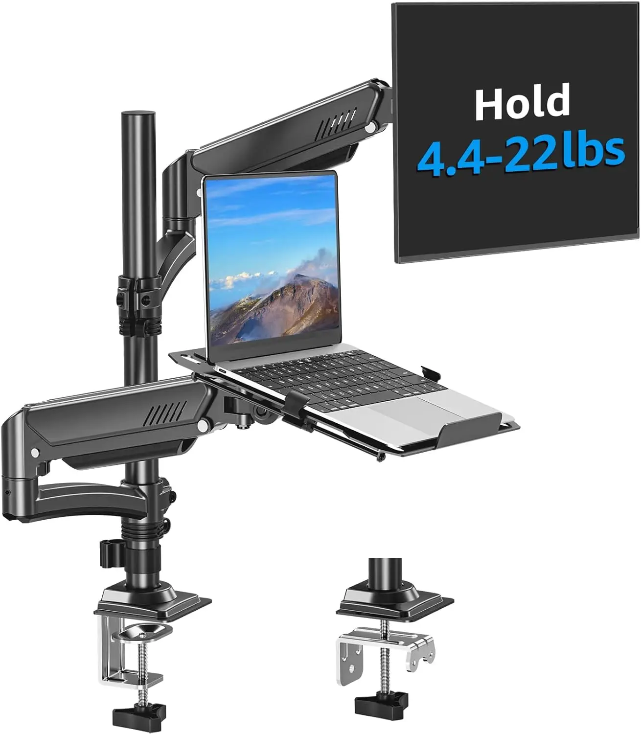 

Adjustable Laptop and Monitor Desk Mount for 17" Notebook & 32" Screen, Holds 4.4-22lbs with Clamp/Grommet