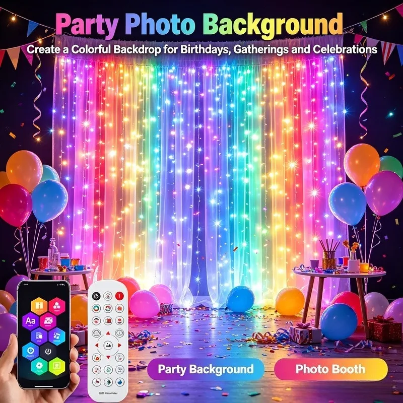 LED Curtain Lights USB Powered, App Controlled DIY Window Fairy Lights for Holiday Party Decor view 2