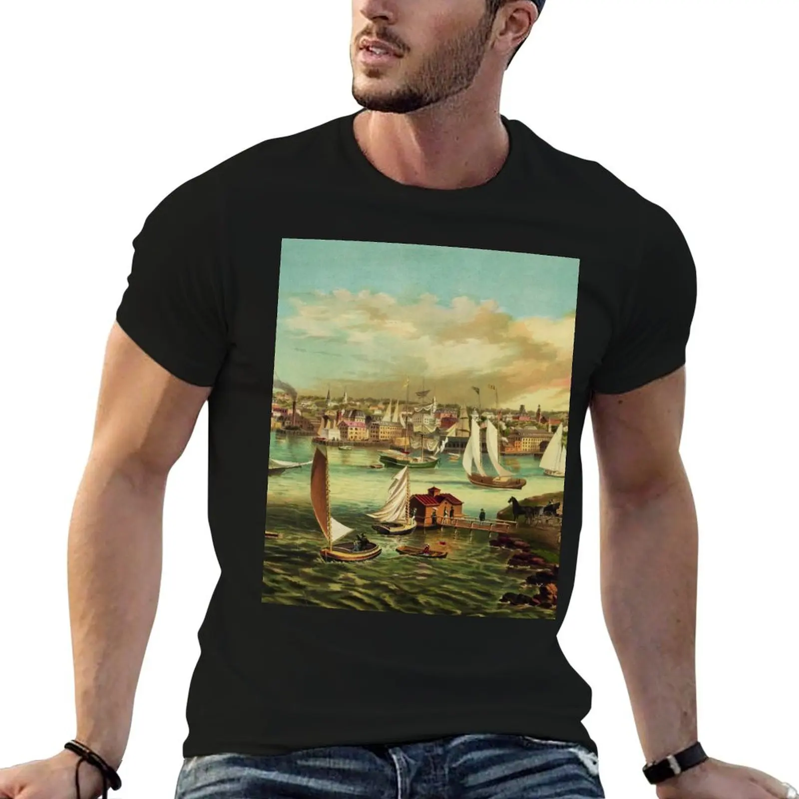 Newport Beach, Rhode Island (1876) T-Shirt Trend Art Print T-Shirt