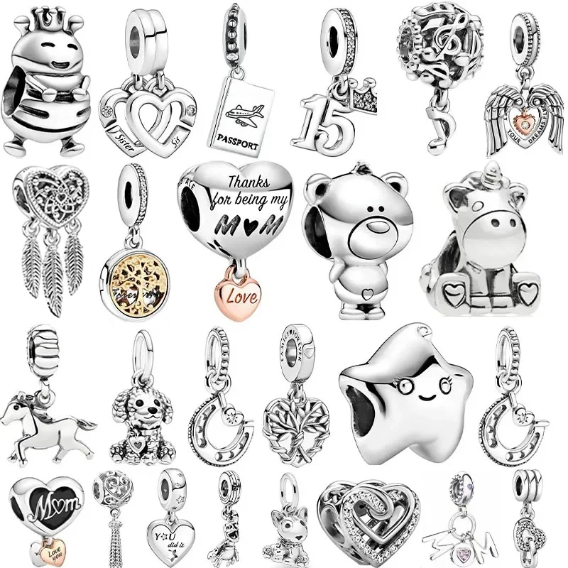 

Sterling Silver Number Puppy Family beads Pendant Fit Pandora 925 Original Charms bracelets for Women Gift Fine Jewelry Making