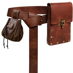 3pcs Medieval Viking Belt Faux Leather Belt Pouch Renaissance Cosplay Set Leather Belt Medieval Bag Accessories