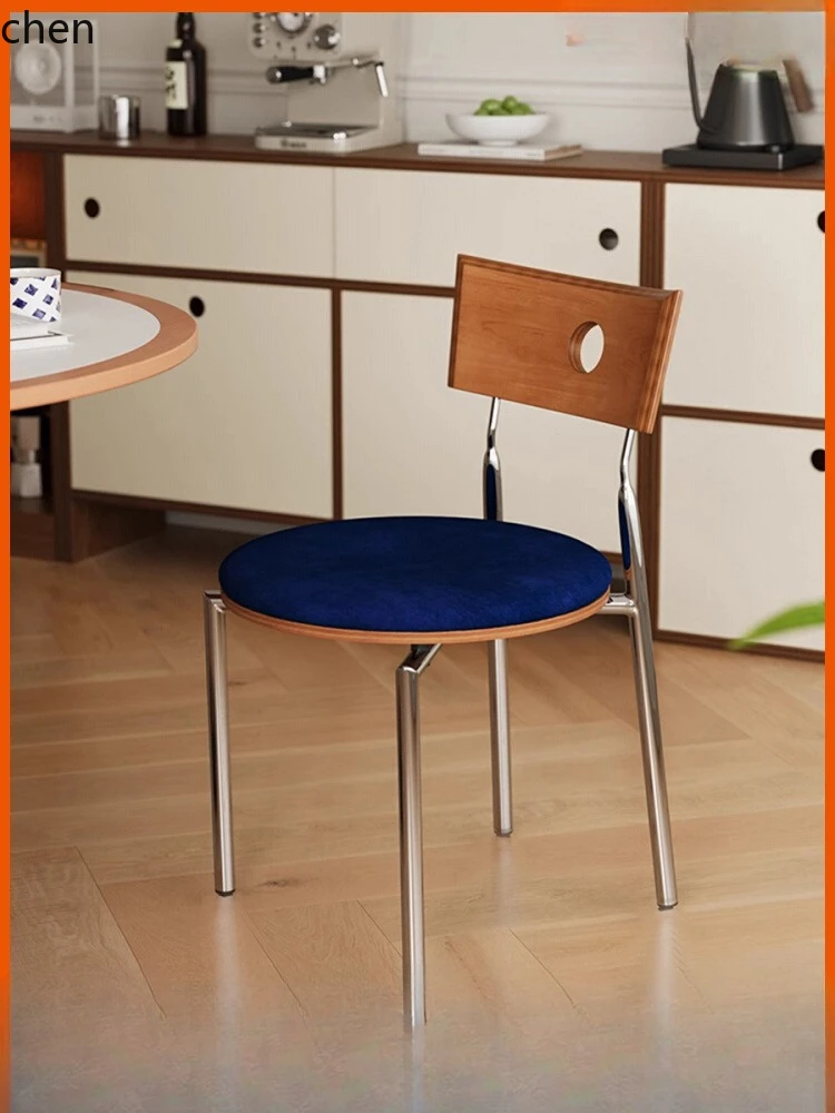 

LXC medieval dining chair household solid wood back chair casual restaurant retro stainless steel dining table chair