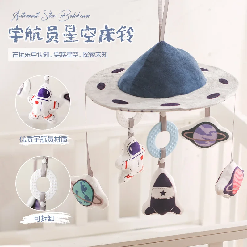 

Space Astronaut Baby Crib Mobile Hanging Rattle Toy Planet Rocket Plush Hanging Bell Newborn Soothing Crib Decor