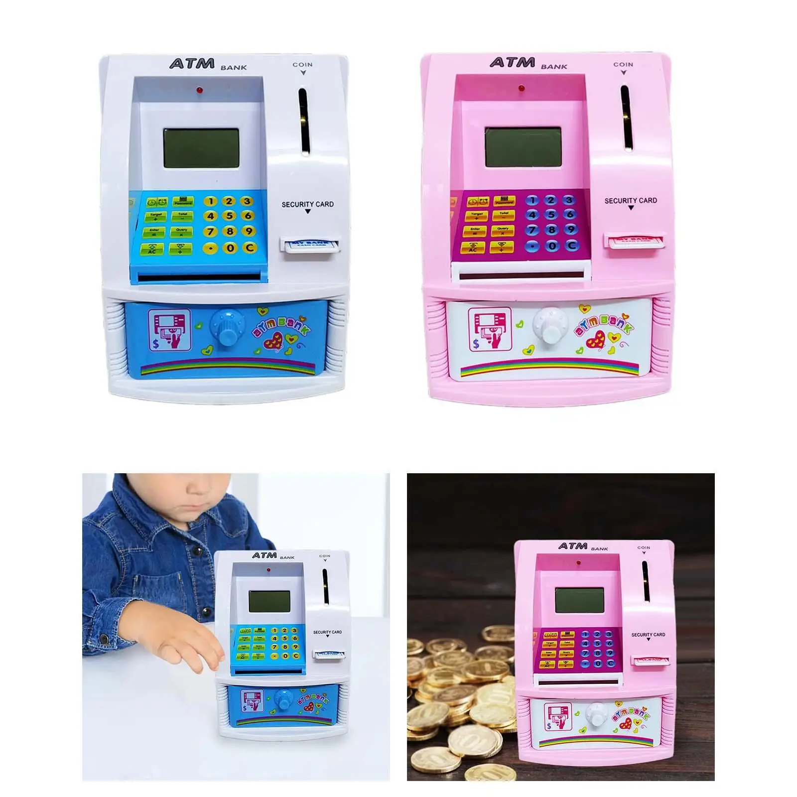 Small ATM Piggy Bank Electronic Money Bank Automatic Money Scroll Money Saving Box for Kids Ages 3 4 5 6 7 8 Holiday Gift