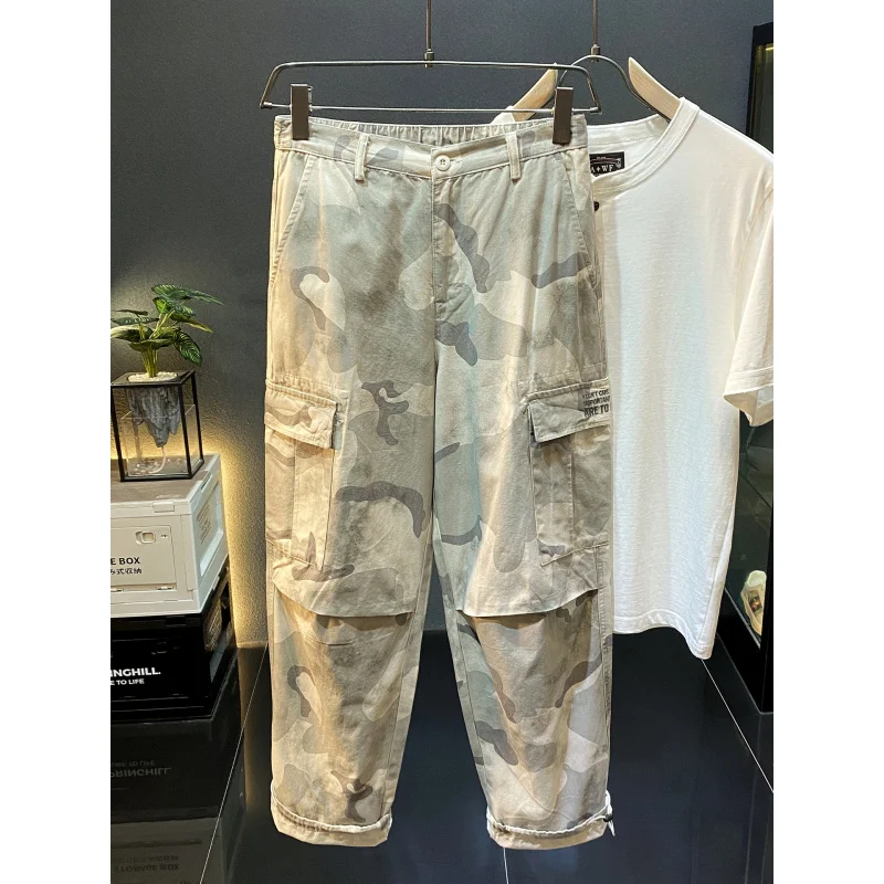 Pantaloni cargo dritti larghi mimetici americani High Street Men2025 Pantaloni casual a gamba larga stile sottile estivo fresco di fascia alta