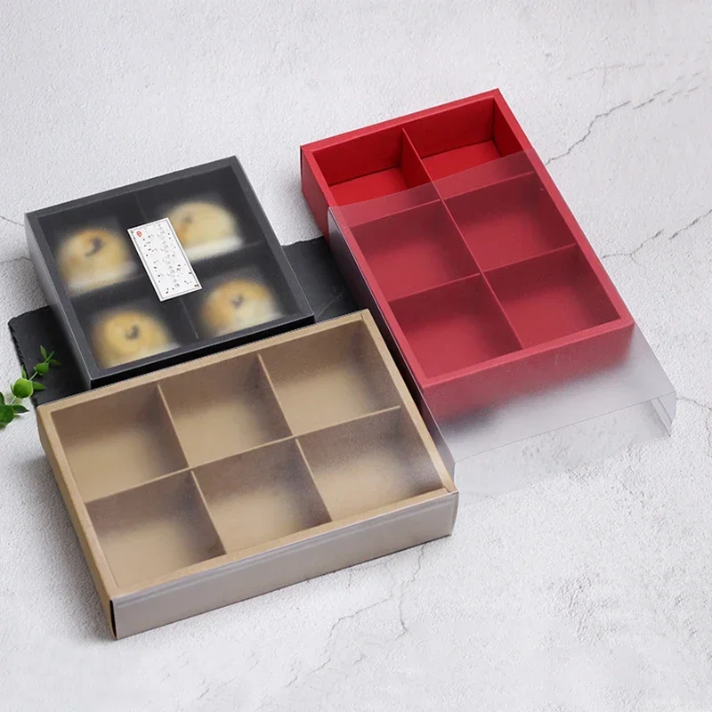 4/6 Grids Christmas Gift Boxes Packaging Mooncake Trays Chocolate Box Cookie Egg-Yolk Crisp Macaron Baking Box For Party mariage