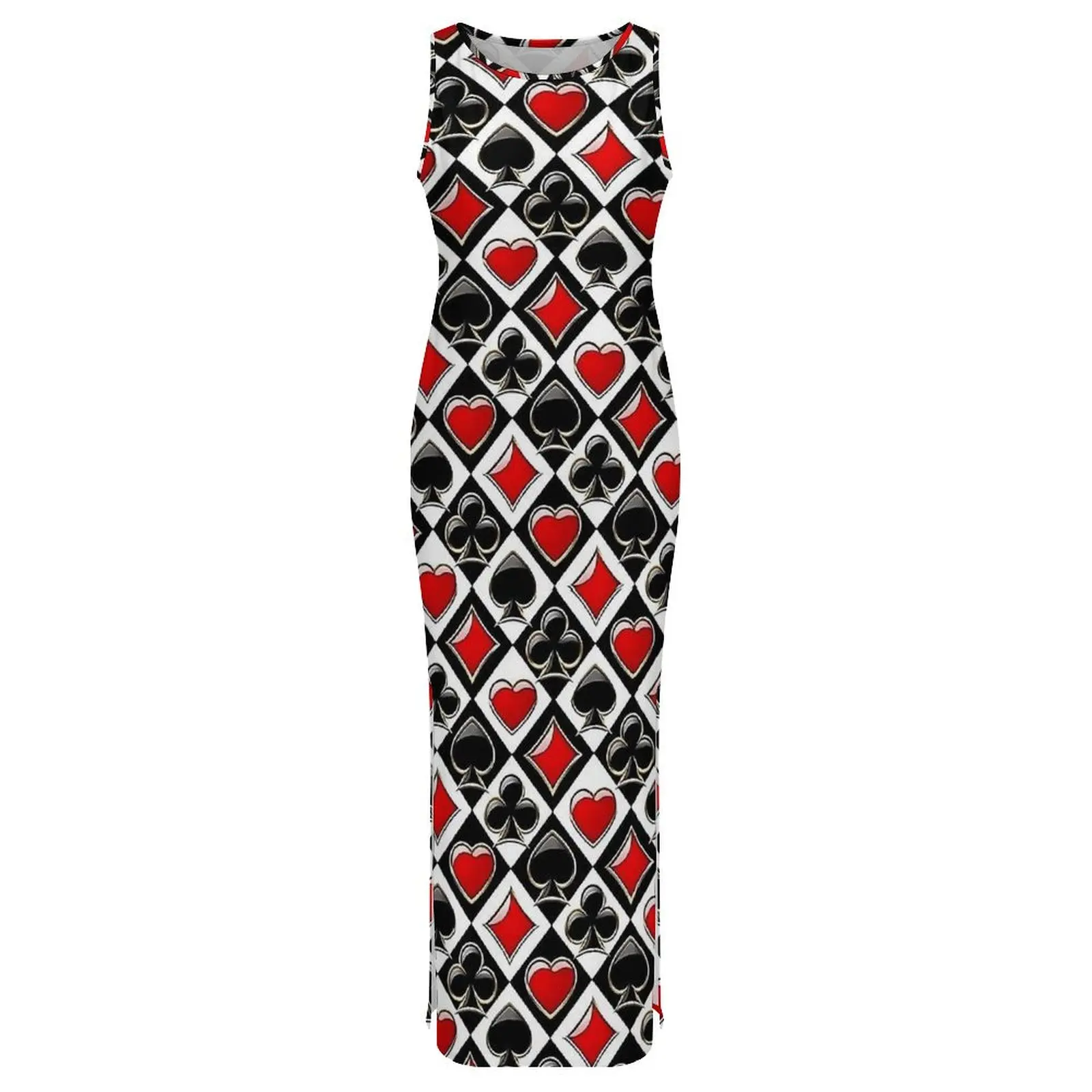 Vestido de naipes para mujer, trajes de cartas, ropa informal estampada, vestido ajustado, Vestidos largos modernos sin mangas de verano, Vestidos de talla grande