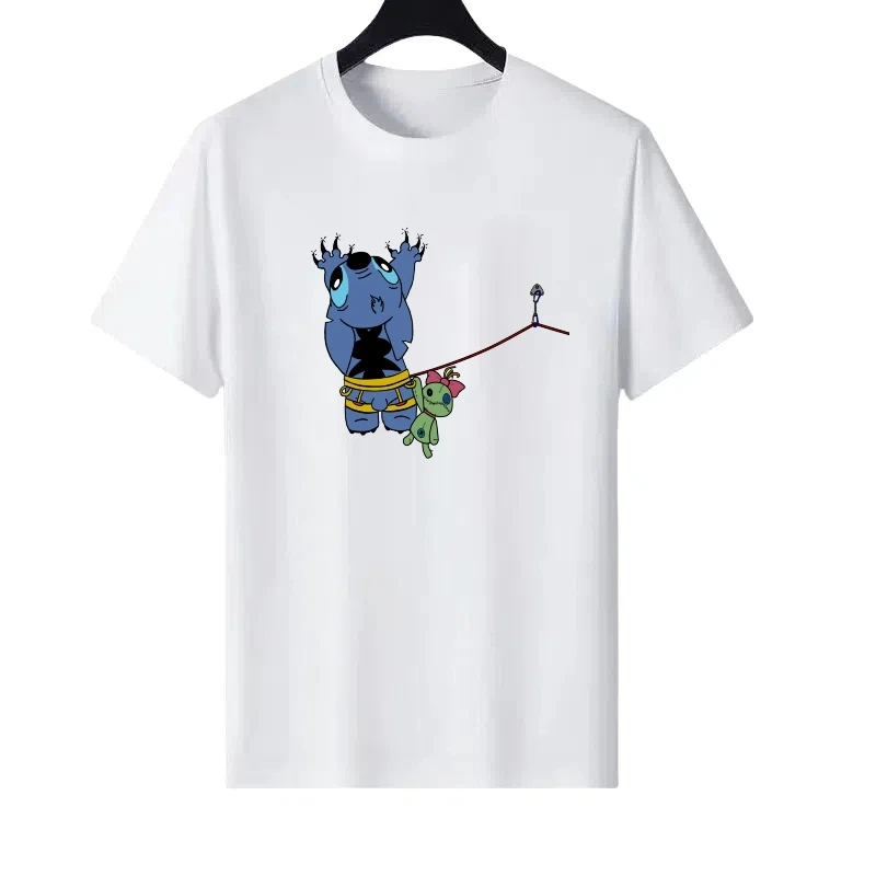 

Disney Stitch Pattern Woman Cartoon Family Parent-child Clothing Loose Tops Ladies Cheap Short Sleeves T-Shirt Men Sweatshirts