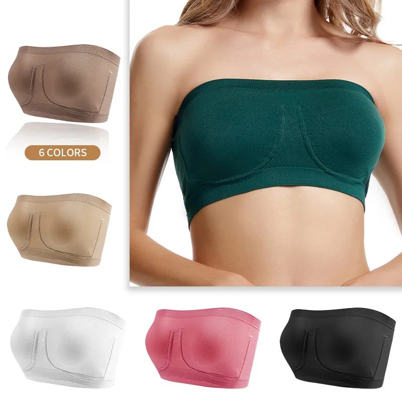 Plus Size Export Women\'s Seamless Imitation Steel Ring One-line Tube Top Wrapped Chest Strapless Bra Cross-border Sports Bra