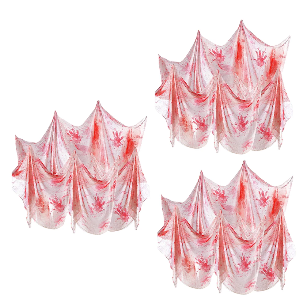 

3 Pcs Bloody Handprint Mosquito Net Creepy Gauze Spooky Fabric Halloween Decorations Party Supplies Scary Atmosphere Layout