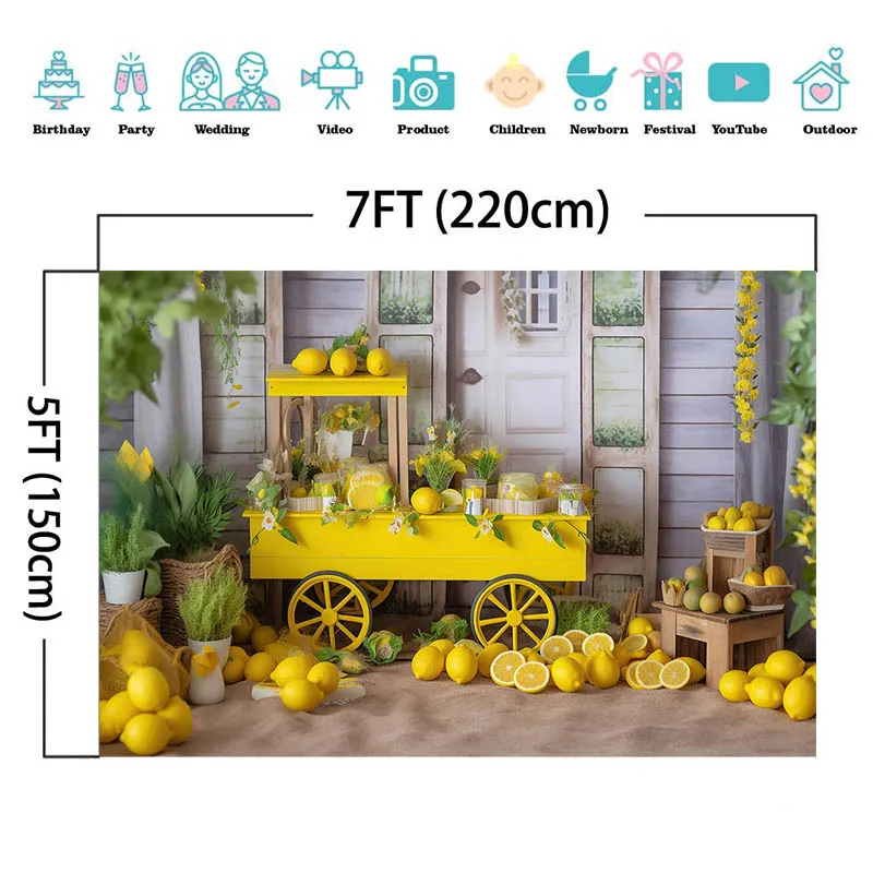 Lemon Fruit Theme Birthday Party Background Lemonade Green Plants Decor Props Child Portrait Photography Backdrop Photo Studio