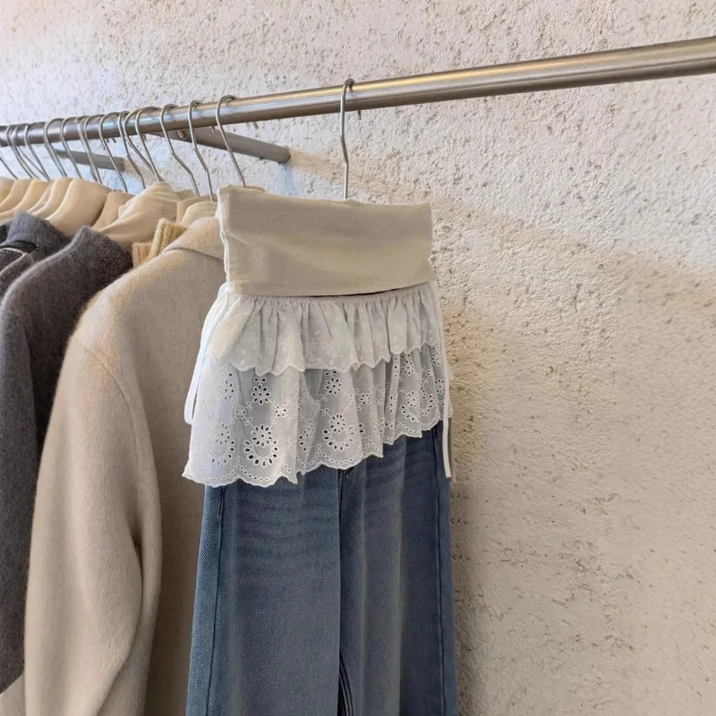 

Korean-style White Embroidered Layered Skirt Ballet-style Lace Elastic Waist Short Skirt Nightclub Hotties In Mini Skirts