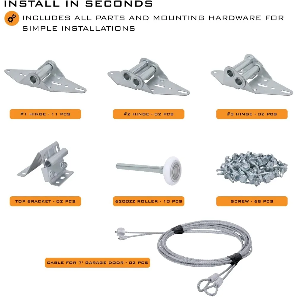 Garage Door Hinge 6200ZZ Roller Bracket Hardware Tune Up Kit for 16'x7' or 18'x7' Door