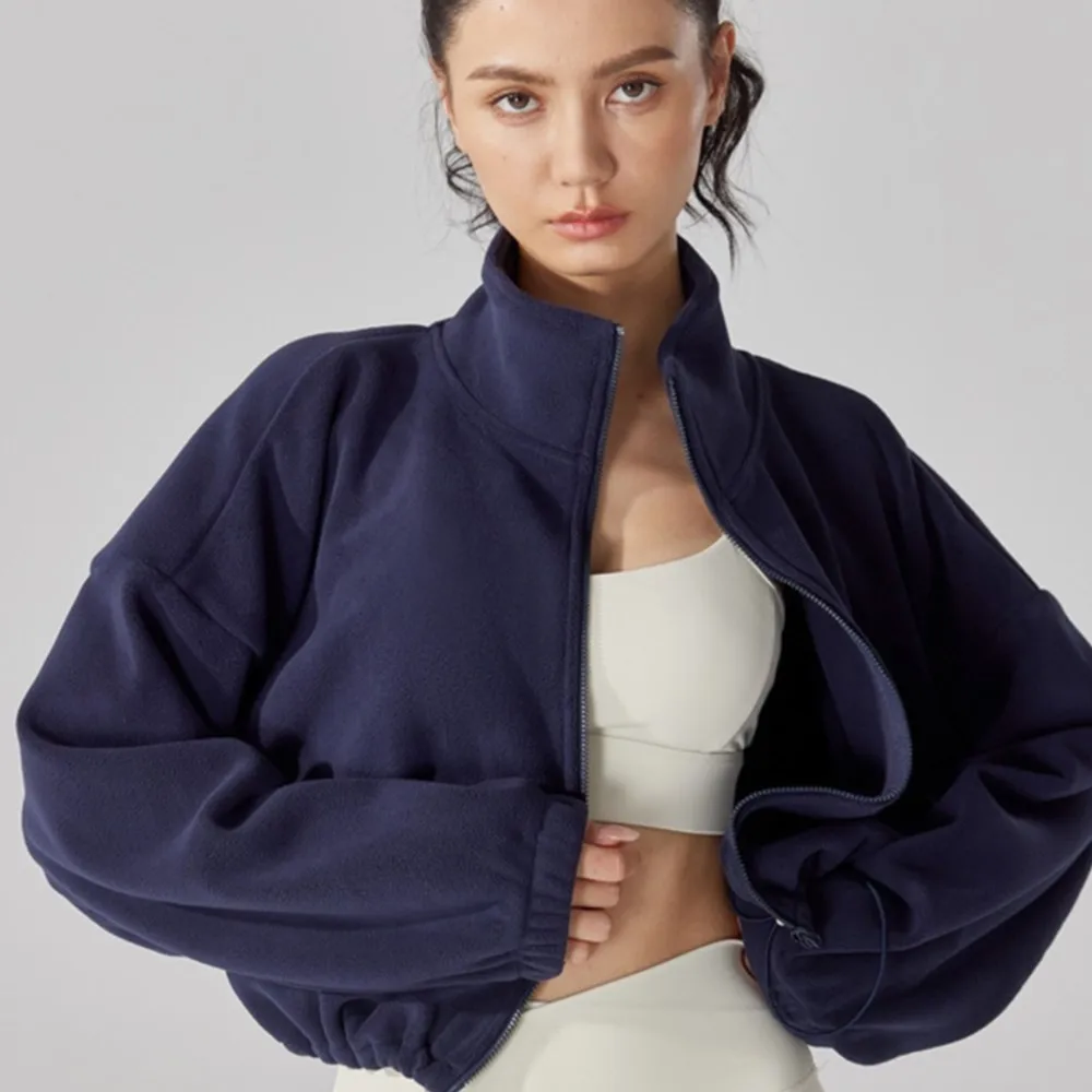 Damska Jesienno-Zimowa Bluza Sportowa z Kapturem, Płaszcz, Gruba Stójka, Długi Rękaw, Rozpinana na Zamek, Krótka Bluza Codzienna, Bluza do Pracy