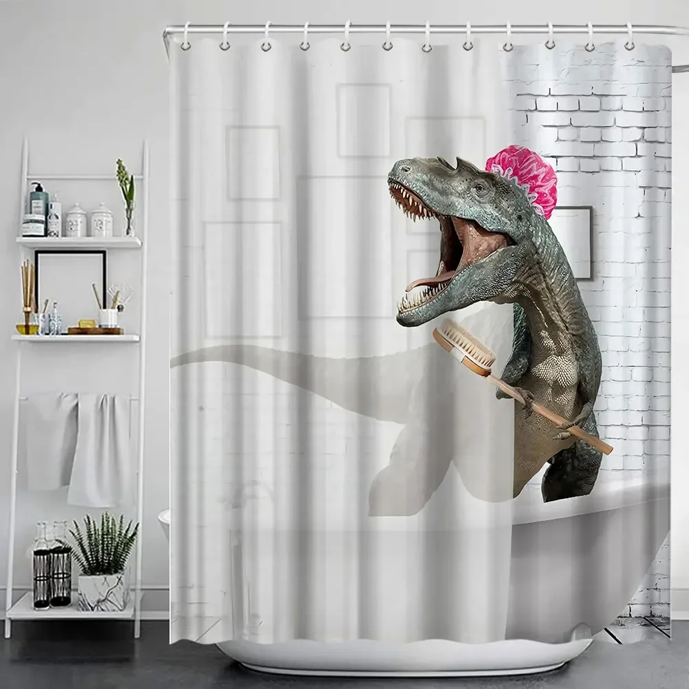 Cartoon Animal Shower Curtains Funny Bathe Dinosaur Cute Black Pet Cat Flower Plant Leaves Kids Bathroom Decor Cloth Curtains