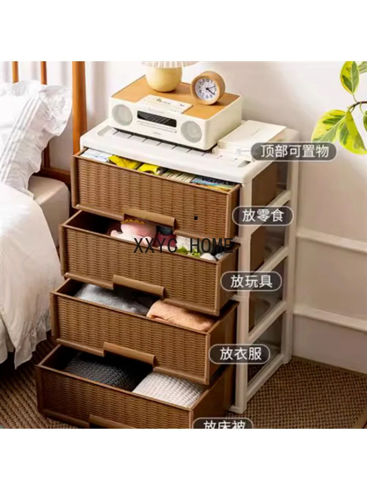 Japanese-Style Rattan-like Cabinet Multi-Layer Plastic Storage Box Drawer Clothing Organizing Cabinet Rattan-like Bedside Table