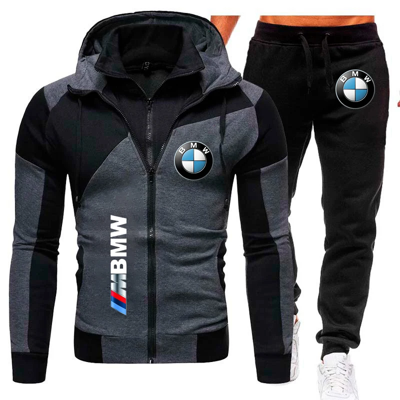 BMW Tuta con cappuccio Set da uomo BMW M Power Logo Tuta sportiva Giacca casual Felpa + Pantalone 2 pezzi Abbigliamento sportivo Autunno