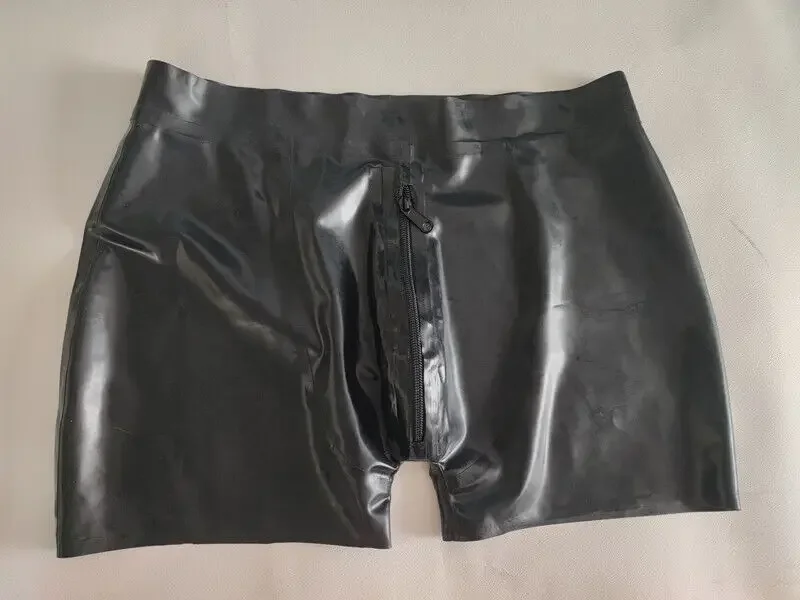 Latex Rubber Gummi Crotch Zipper Pants Shorts Masquerade Brief Unique XS-XXL