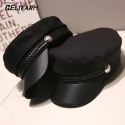 Women Men Military Hat Spring Autumn Sailor Hats Black Ladies Beret Caps Flat Top Captain Cap Travel Cadet Octagonal Hat