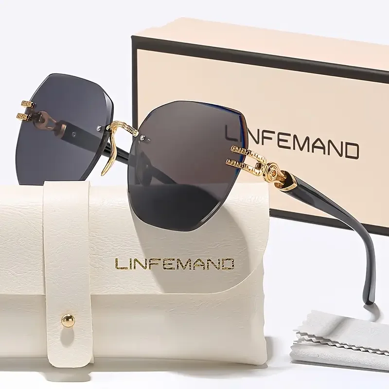 LINFEMAND Mode Geometrie Leichte rahmenlose dekorative Brille UV400 Damen Party Tanz Überraschung Einzigartiges Festival Geschenk – Detail 5