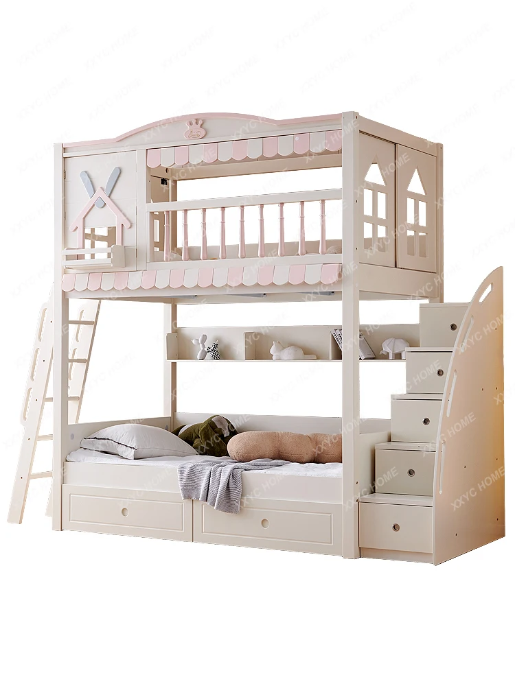 Girl Height-Adjustable Bed Upper and Lower Bunk Bunk Bed Upper and Lower Width Castle