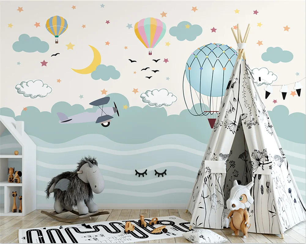 beibehang Customized modern Nordic cartoon space rocket planet astronaut boys' and children's room background wallpaper