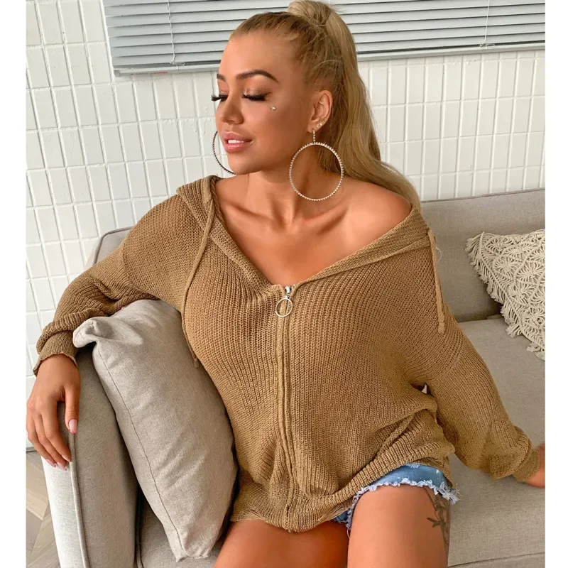 2023 neue Wintermantel Crop Top Hoodie Strick pullover aushöhlen Top Frauen Pollover solide lose Langarm lässig Herbst Tops