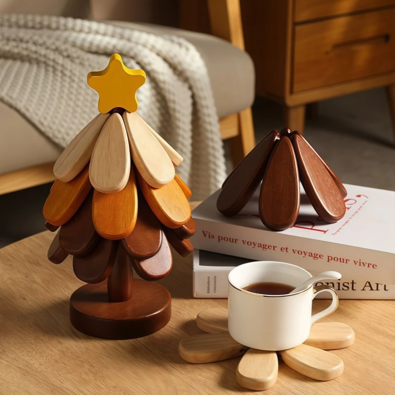 

Premium Upgraded Thickened Christmas Tree Insulation Mat Solid Wood Polished Surface Heat Resistant Pot Mat Dining Table Decor