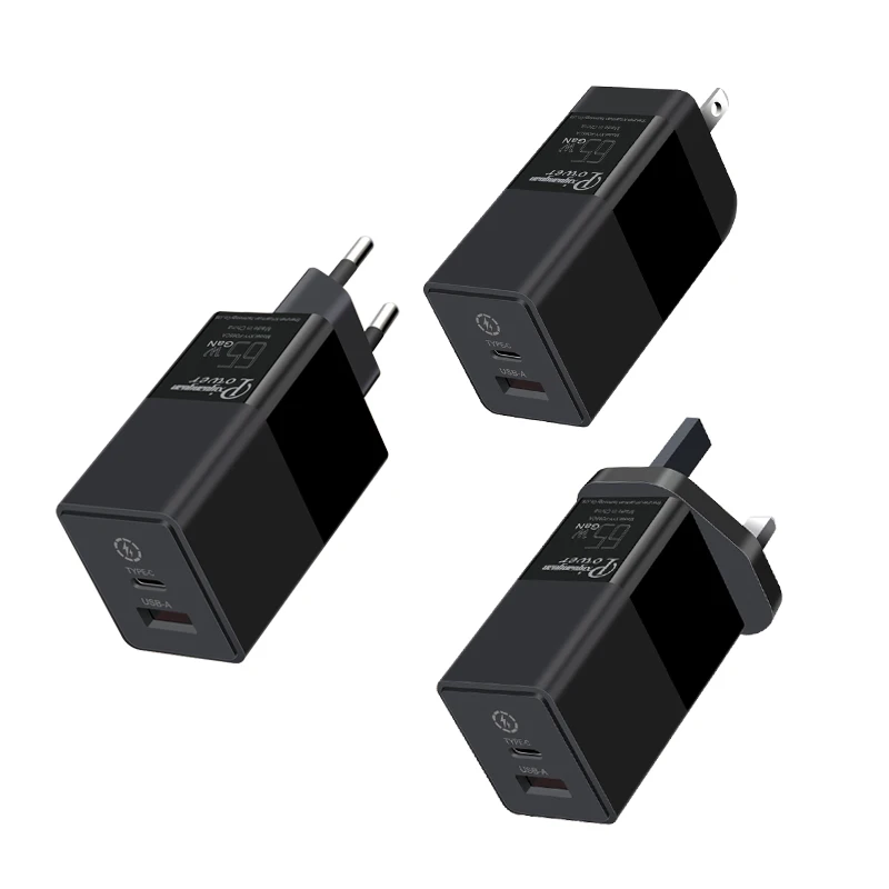 Carregador Rápido USB para Celular, 65W, 2 Portas, Tipo C, Carregamento Rápido PD, Adaptador de parede para Samsung, Xiaomi, iPhone 14, 3.0