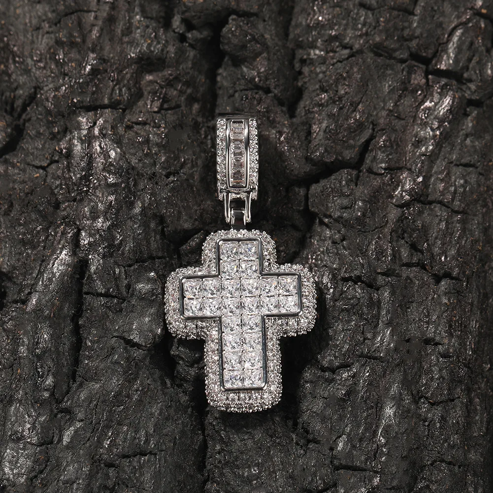 Small Good Design Cross Iced Out Bling Bling Pendant Necklace Mirco Pave Prong Setting Men Women Fashion Hip Hop Jewelry BP081