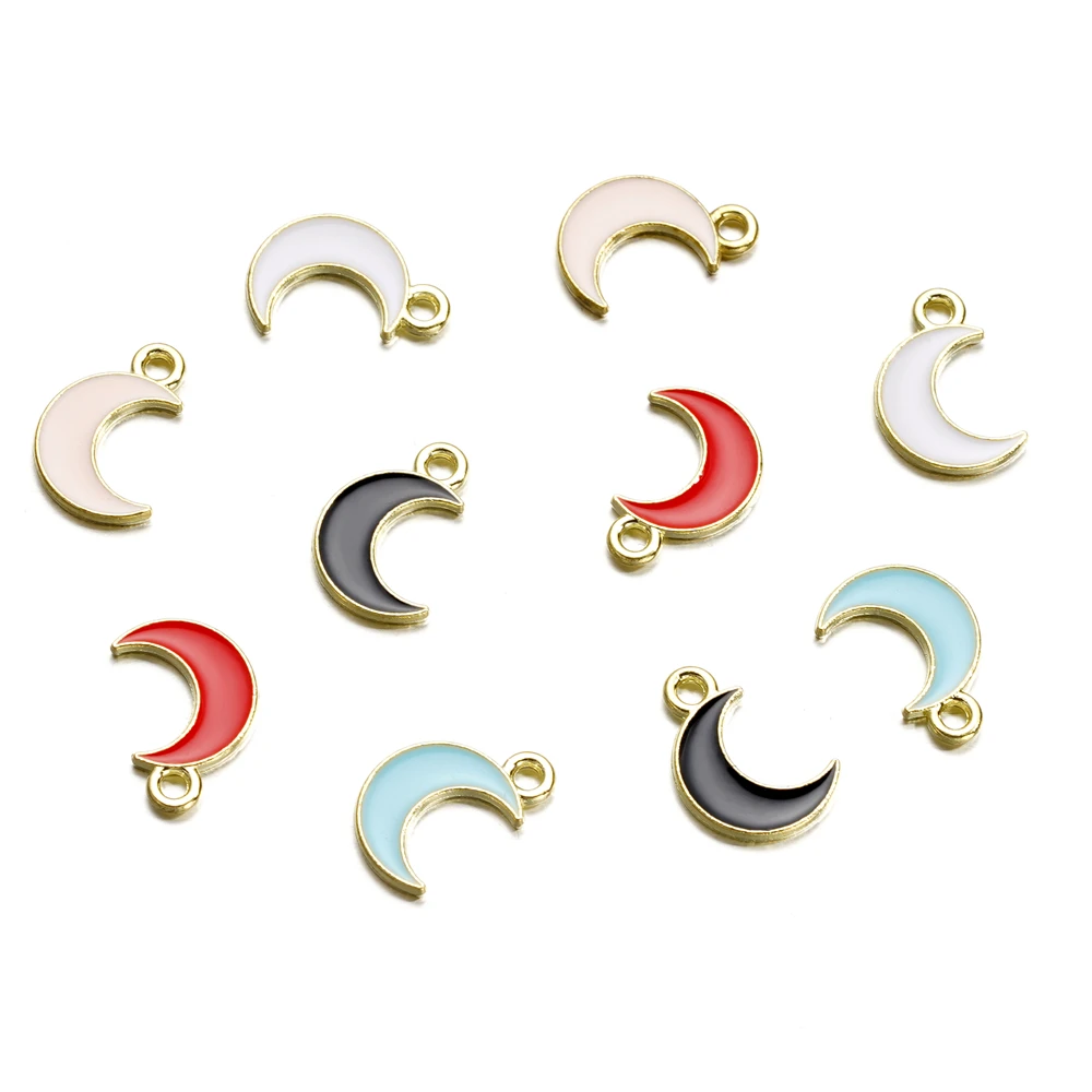 10Pcs Moon Charms Alloy Enamel Pendants Charms for Jewelry Making Earrings Necklace Key Chains Jewelry Accessories Wholesale