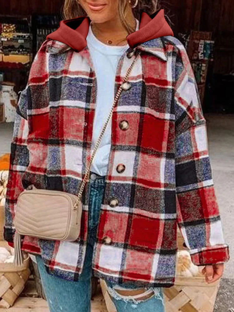 

Fashion Spring Autumn Plaid Print Basic Coats Women Long Sleeve Single Breasted Jackets Elegant Femme Loose Casual Outerwear