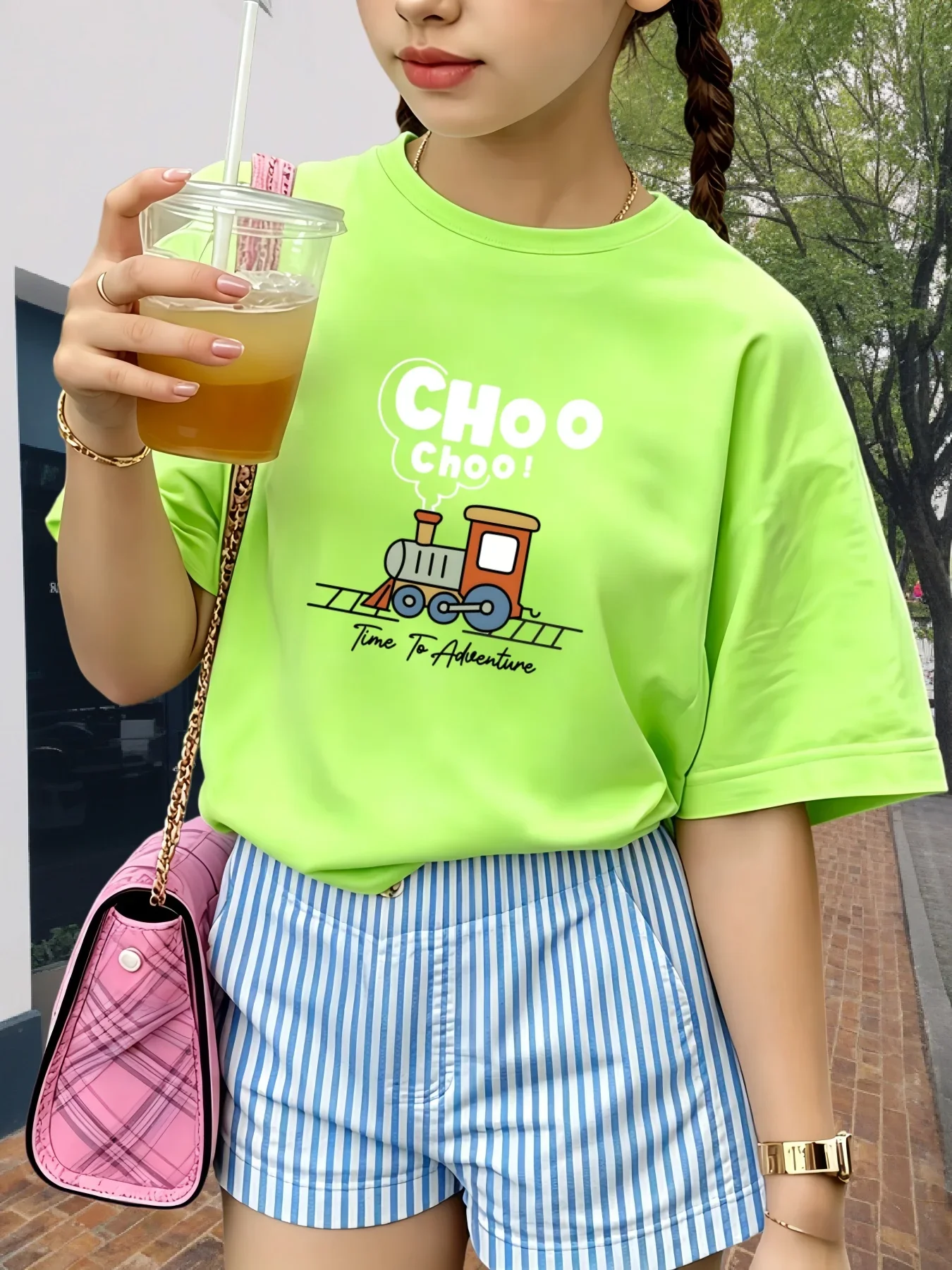 Cute Cartoon Train Kids Tee Pure Cotton Choo Choo Adventure Letter Graphic Loose Unisex Boys Girls Summer Short Sleeve T-shirt
