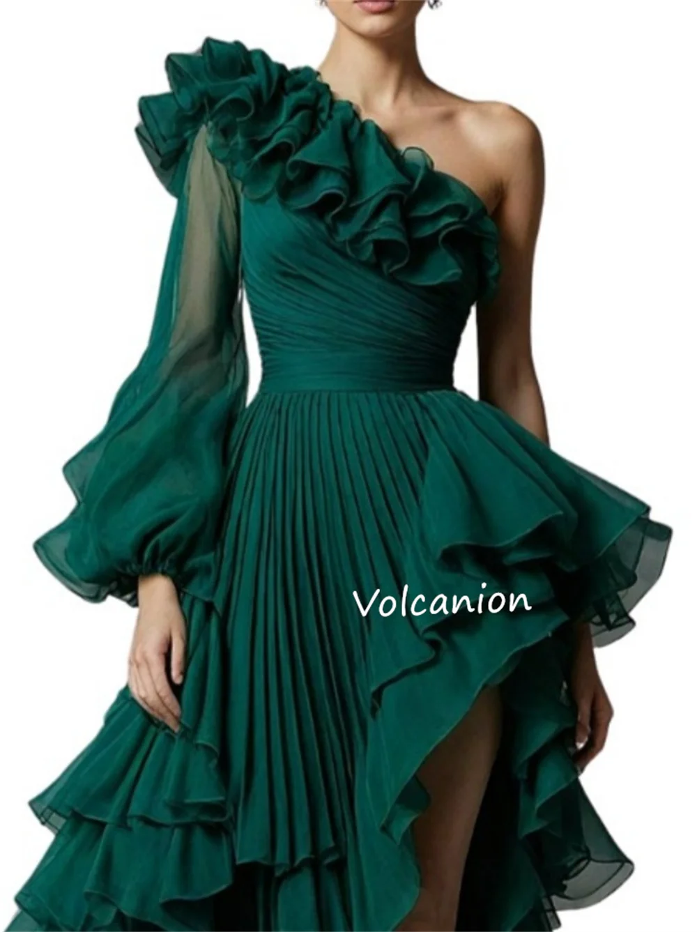 Customized Chiffon Ruched Pleat Asymmetrical One-shoulder Long Dresses Bespoke Occasion Prom Party Simple Exquisite