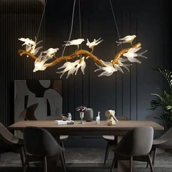 Designer Glass Bird Song Crystal Chandelier Pure Copper Luxury Retro Living Dining Room Decoration Hanging Branching Chandelier