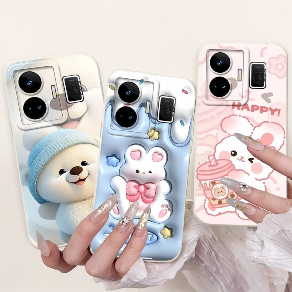 Cartoon Case For Realme GT Neo 5 240W RMX3708 / Realme GT5 240W Etui Soft Liquid Silicone Back Cover Flower Luxury Phone Shell