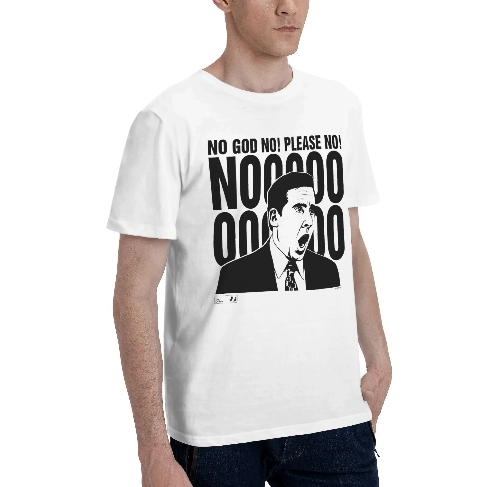 Men T-Shirts The Office Vintage 100% Cotton Tee Shirt Short Sleeve Michael Scott NO GOD NO T Shirt Crew Neck Clothing Summer