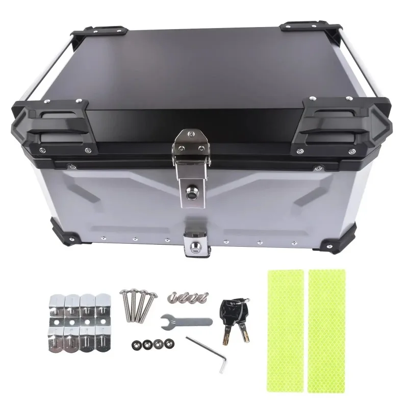 

AP03 65L Aluminum Waterproof Motorcycle Top Case, Trunk Tail Box with Security for Luggage (Silver)