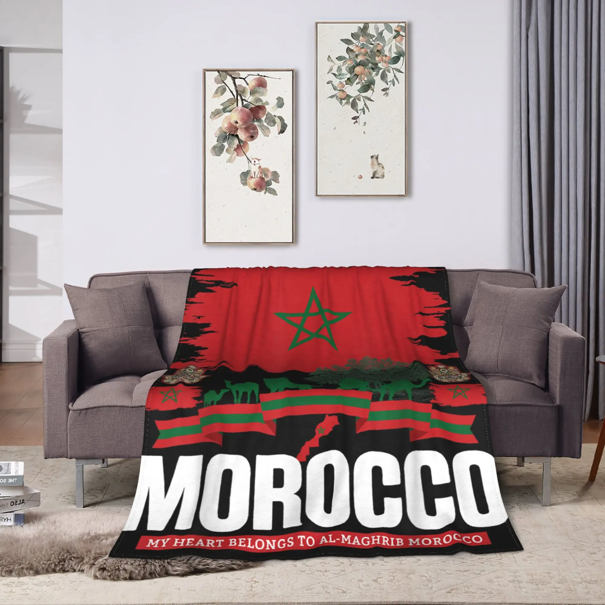 Warm Soft Blanket Picnic Morocco Flag for Moroccan Themed Maroc Throw Blanket Flannel Bedspread For Bedroom Fluffy Bed Cover