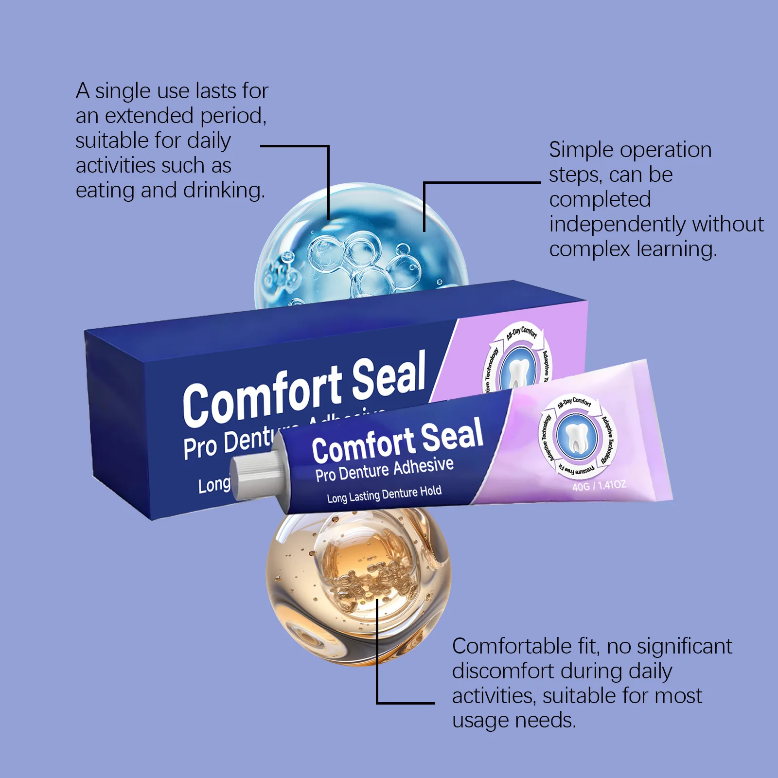 Durable Fixed Denture Adhesive Cream All Day Long Stable Hold Comfort Fit Anti Slip Denture Glue For Daily Denture Care
