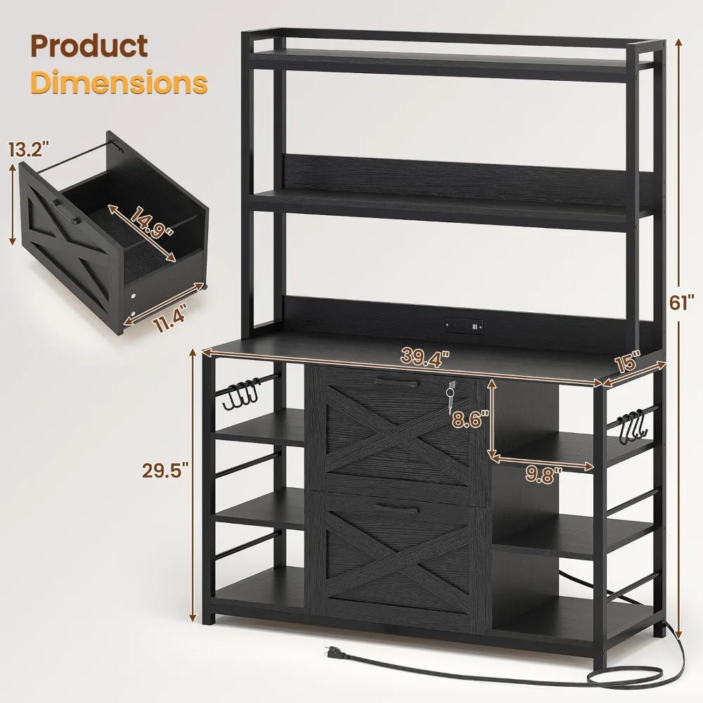 With Charging Station, Vertical Filing Cabinet with Lock for Home Office,2 Drawer Office File Cabinet  for Home Office with Lock