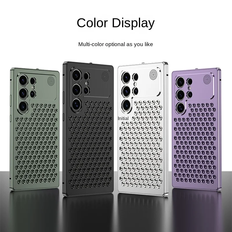 Premium Metal Hollow Heat Dissipation Holders Back Cover for Samsung Galaxy S24 Ultra S24 + Spring Buckle Shockproof Phone Cas